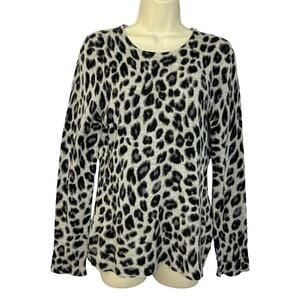 Charter Club Cashmere  Sweater Grey Black Animal Print Pullover Soft Casual M